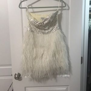 White BEBE Feather Sequin Dress